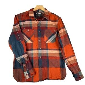 Dakine Shirt Mens Medium Orange Blue Plaid Heavy Flannel Shacket